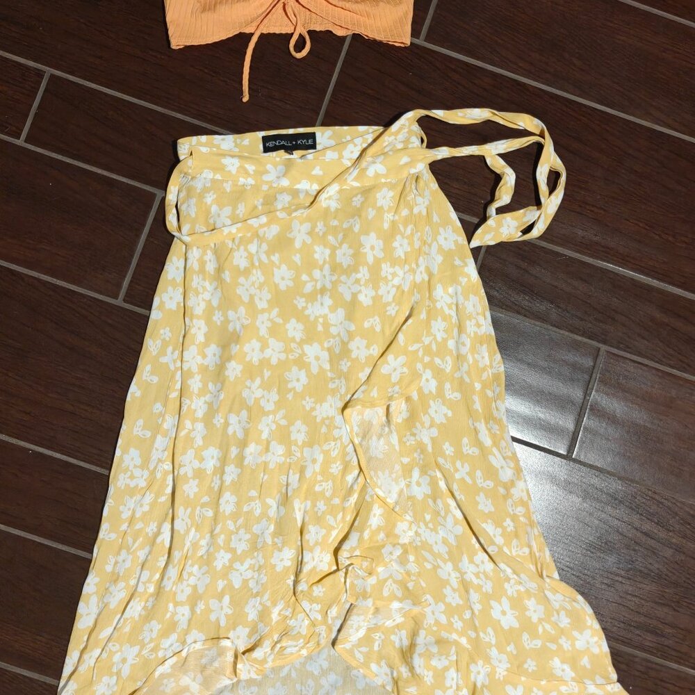 Kendall and Kylie Tie skirt with H&M adjustable spaghetti strap crop top.